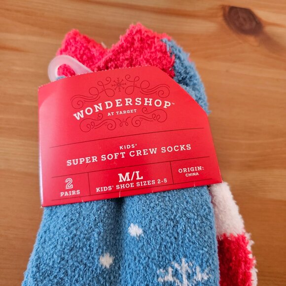 Wondershop - kids super soft crew socks 2 Pairs size M/L shoe sizes 2-5 - Picture 3 of 4